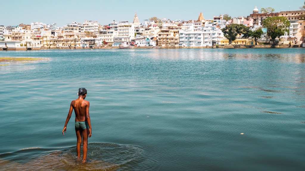 Boy Swimming at Ambrai Ghat Udaipur